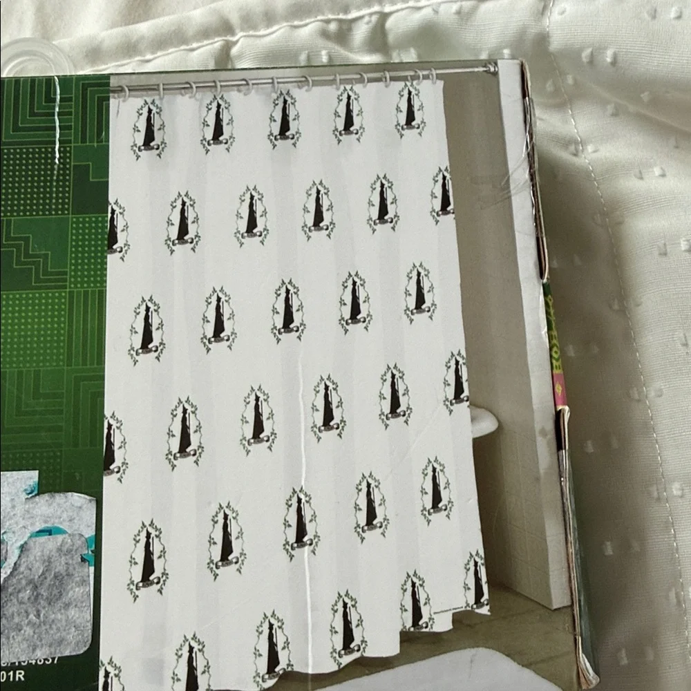 Wicked White Shower Curtain with Green Vine Accent